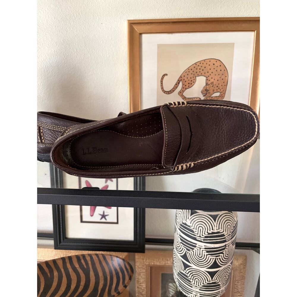 L.L.Bean Mens 10 D Brown Leather Penny Loafers Vibram Driving Moc Slip On Shoes - Picture 6 of 6